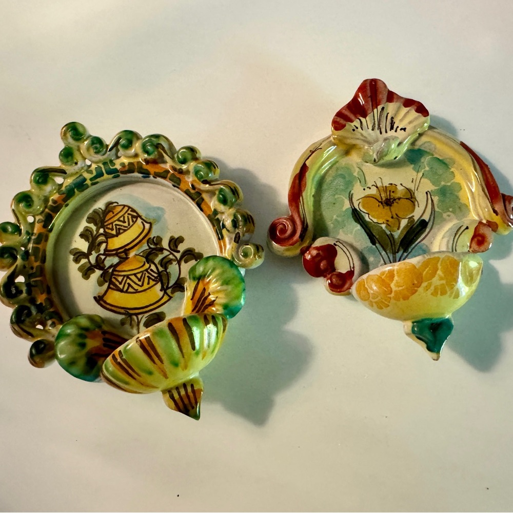 Two Italian Holly Water Fonts from Deruta